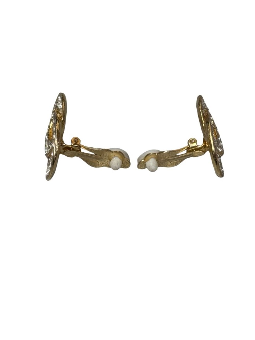 Vtg Gold-Tone Crystal Pave Double Interlocking Rhinestone Rings Clip-On Earrings - Picture 4 of 6